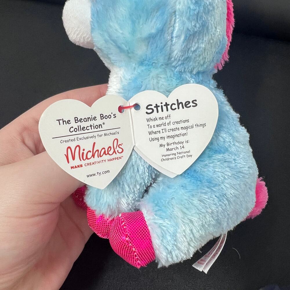 Ty Beanie Boo Stitches Blue Unicorn Plush 6" Michaels Exclusive Swing Tag - Picture 7 of 7